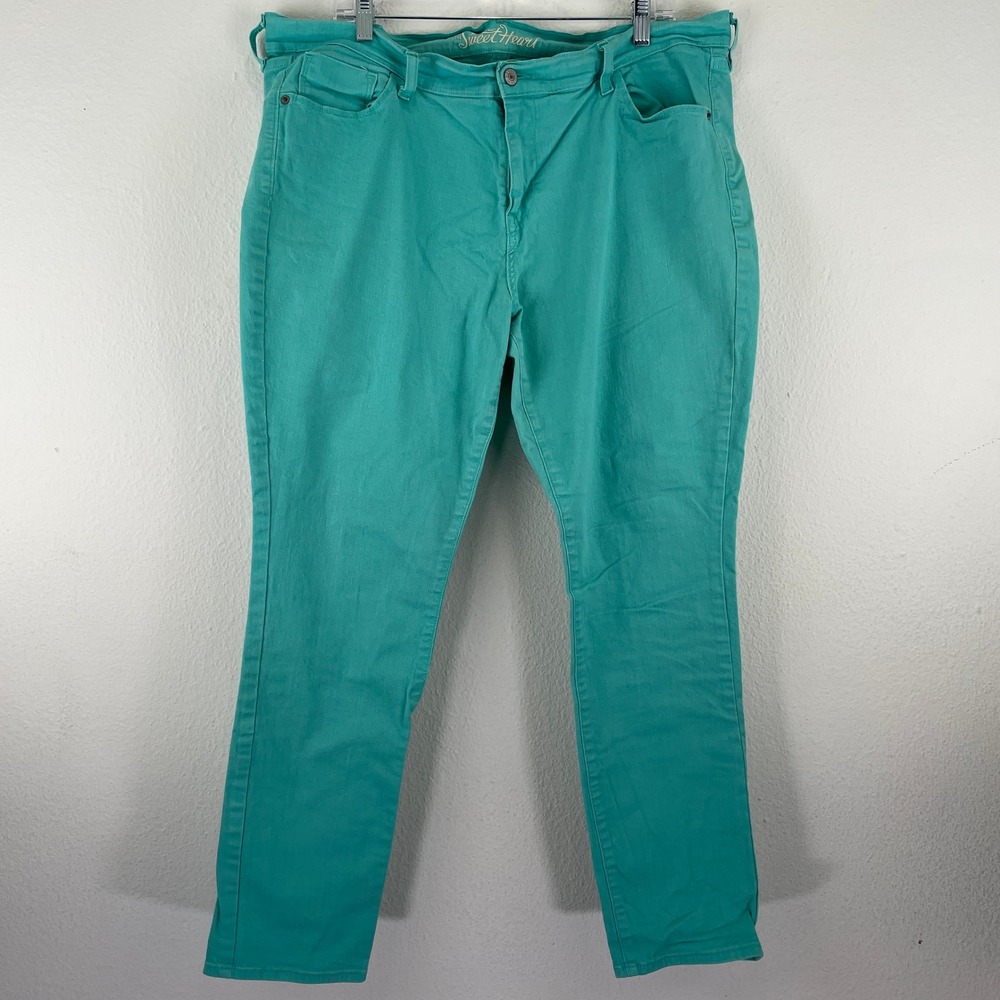 Old Navy Sweetheart Straight Leg Jeans Teal Green Size 18 Regular Stretch Denim